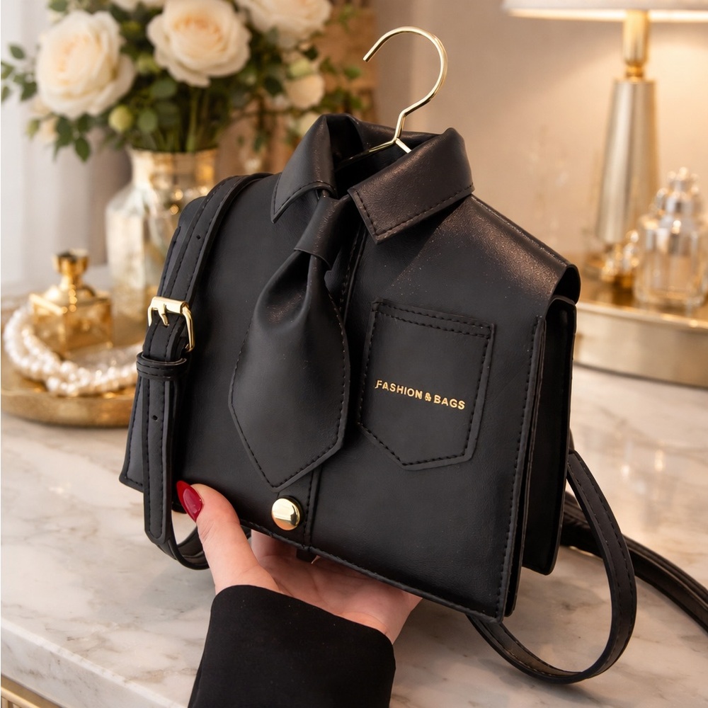 Suit and Tie Black Crossbody Bag with Hanger Hook